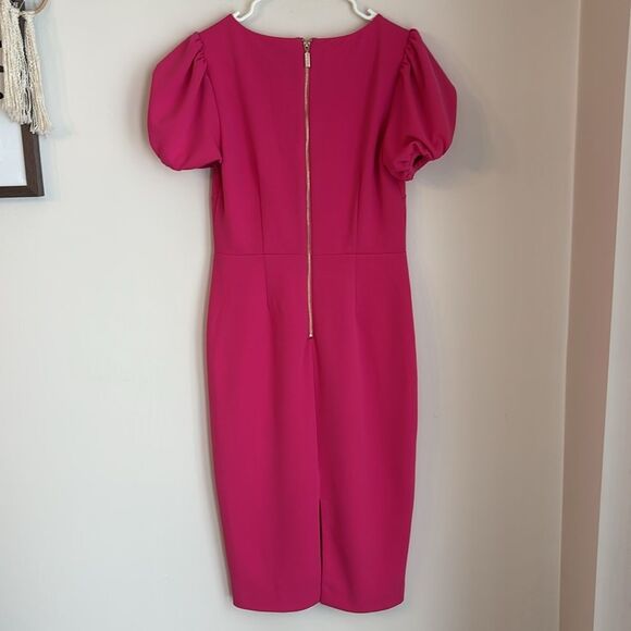 Alexia Admor Women’s ODETTE PUFF SLEEVES hot pink  midi DRESS size small EUC - Picture 8 of 15